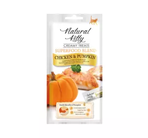 Крем-снек для котів Natural Kitty Creamy treats Chicken & Pumpkin зі смаком курки та гарбуза упаковка 24 х 12 г Крем-снек для котів Natural Kitty Creamy treats Chicken & Pumpkin зі смаком курки та гарбуза упаковка 24 х 12 г