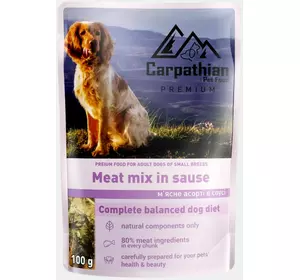 Вологий корм для дорослих собак малих порід Pet Food М'ясне асорті в соусі 100 г Carpathian Вологий корм для дорослих собак малих порід Pet Food М'ясне асорті в соусі 100 г Carpathian