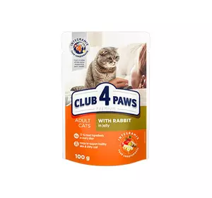 Повнораціонний консервований корм для дорослих кішок CLUB 4 PAWS (Клуб 4 Лапи) Преміум з кроликом в желе, 100 г