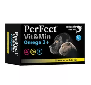 Добавка PerFect для собак та котів Vit&Min Omega 3 + (50 капсул по 1 г), Витсинтез