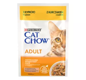 Вологий корм Cat Chow Adult для дорослих кішок з куркою та цукіні, ніжні шматочки в желе, 85 г Вологий корм Cat Chow Adult для дорослих кішок з куркою та цукіні, ніжні шматочки в желе, 85 г