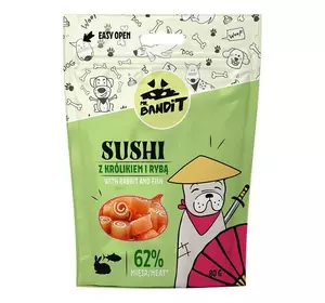 Ласощі для собак Містер Бандіт Mr.Bandit суші з кроликом і рибою для собак, 80 г Ласощі для собак Містер Бандіт Mr.Bandit суші з кроликом і рибою для собак, 80 г