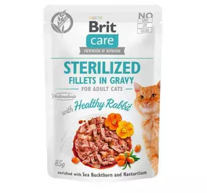Вологий корм для котів Бріт Brit Care Cat pouch для стерилізованих 85 г (кролик у соусі)