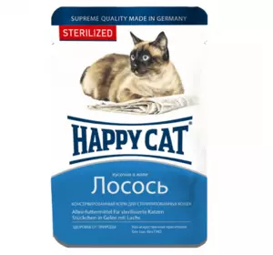 Консервований корм Happy Cat Btl sterilisiert Lachs з лососем для стерелізованих кішок (шматочки в соусі), 100 г Консервований корм Happy Cat Btl sterilisiert Lachs з лососем для стерелізованих кішок (шматочки в соусі), 100 г