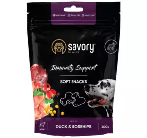 М’які ласощі для собак Сейворі Savory Immunity Support Soft Snacks з качкою та шипшиною 200 г М’які ласощі для собак Сейворі Savory Immunity Support Soft Snacks з качкою та шипшиною 200 г