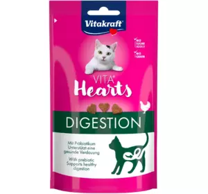 М'які ласощі сердечка для котів Вітакрафт Vitakraft Hearts Digestion з куркою та пребіотиками для підтримки травлення, 40 г М'які ласощі сердечка для котів Вітакрафт Vitakraft Hearts Digestion з куркою та пребіотиками для підтримки травлення, 40 г