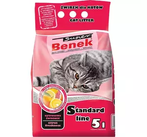 Наповнювач бентонітовий Супер Бенек Super Benek Standard Citrus для котячих туалетів цитрус (середній), 5 л Наповнювач бентонітовий Супер Бенек Super Benek Standard Citrus для котячих туалетів цитрус (середній), 5 л
