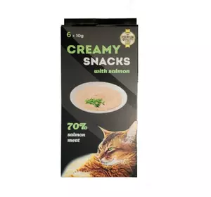 Ласощі Creamy Snacks (Кремі Снекс) для кішок, крем зі смаком лосося (в стиках), 6 х 10 г Ласощі Creamy Snacks (Кремі Снекс) для кішок, крем зі смаком лосося (в стиках), 6 х 10 г