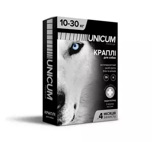Краплі UNICUM premium від бліх та кліщів для собак вагою 10-30 кг (упаковка 3 піпетки) Краплі UNICUM premium від бліх та кліщів для собак вагою 10-30 кг (упаковка 3 піпетки)