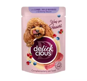 Вологий корм для дорослих собак Delickcious пластівці з ягнятиною та лісовими ягодами у вершковому соусі, 80 г Вологий корм для дорослих собак Delickcious пластівці з ягнятиною та лісовими ягодами у вершковому соусі, 80 г