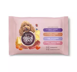 Набір №1 вологого корму для дорослих собак Делікшес Delickcious (4 шт - 4 різних смаки), 330 г Набір №1 вологого корму для дорослих собак Делікшес Delickcious (4 шт - 4 різних смаки), 330 г