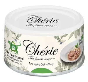 Вологий корм Cherie Hairball Control для котів (шматочки) для запобігання утворення шерстяних грудочок з тунцем і крабом, 80 г Вологий корм Cherie Hairball Control для котів (шматочки) для запобігання утворення шерстяних грудочок з тунцем і крабом, 80 г