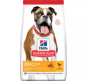 Сухий корм для малоактивних собак Хіллс Hills SP Light Adult Medium середніх порід з куркою 14 кг