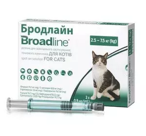 Бродлайн Спот-он для котов 2.5 - 7.5 кг (упаковка №3 пипетки 0.9 мл) Merial Франція Бродлайн Спот-он для котов 2.5 - 7.5 кг (упаковка №3 пипетки 0.9 мл) Merial Франція