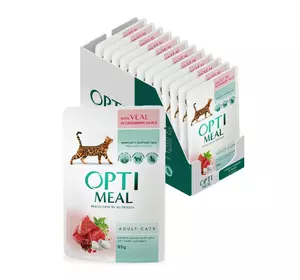 Вологий корм для дорослих котів Оптіміл Optimeal з телятиною в журавлиному соусі (блок 12 шт x 85 г) Вологий корм для дорослих котів Оптіміл Optimeal з телятиною в журавлиному соусі (блок 12 шт x 85 г)