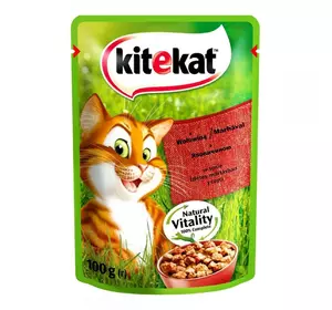 Kitekat Natural Vitality (Пауч) Консерви для кішок з яловичиною в соусі / 100 гр