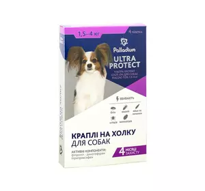 Краплі на холку Ultra Protect від бліх та кліщів для собак вагою 1.5 - 4 кг Краплі на холку Ultra Protect від бліх та кліщів для собак вагою 1.5 - 4 кг